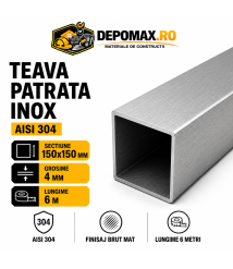 Teava patrata inox AISI 304, 150 x 150 x 4 mm, 6 metri Teava patrata inox AISI 304, 150 x 150 x 4 mm, 6 metri